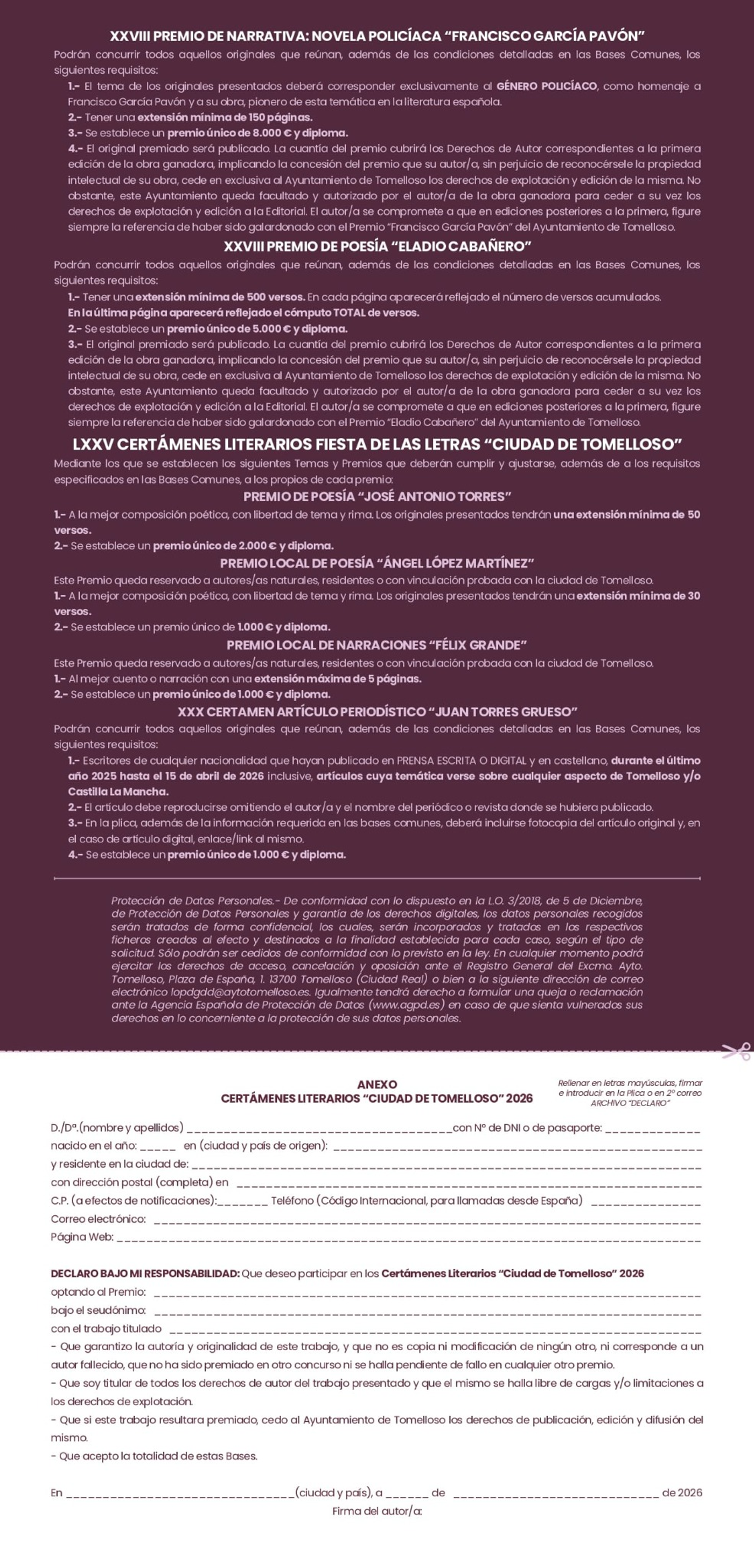 XXVIII PREMIO DE NARRATIVA: NOVELA POLICIACA "FRANCISCO GARCIA PAVÓN" 2026 