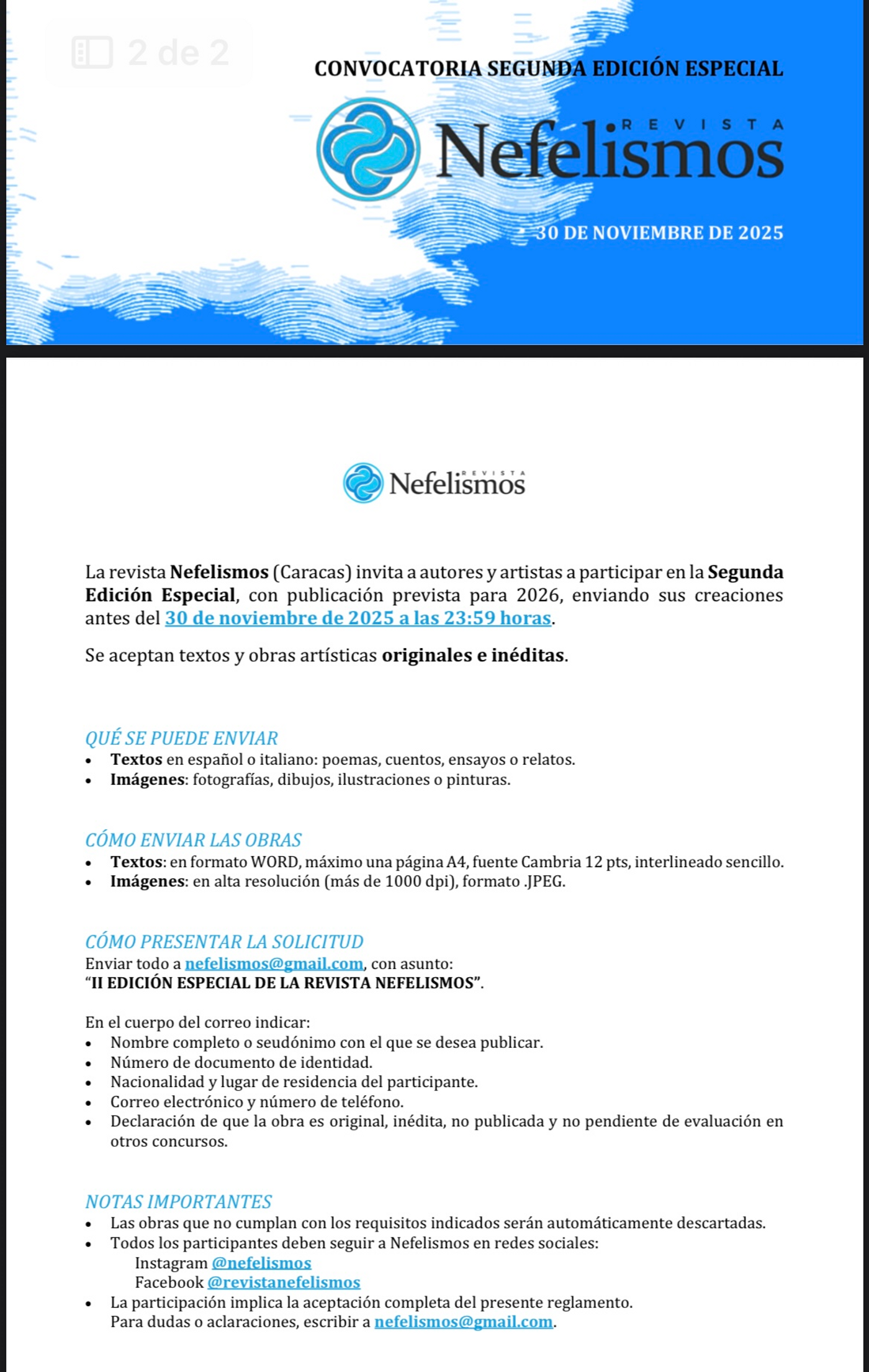 SEGUNDA EDICIÓN ESPECIAL REVISTA NEFELISMOS 