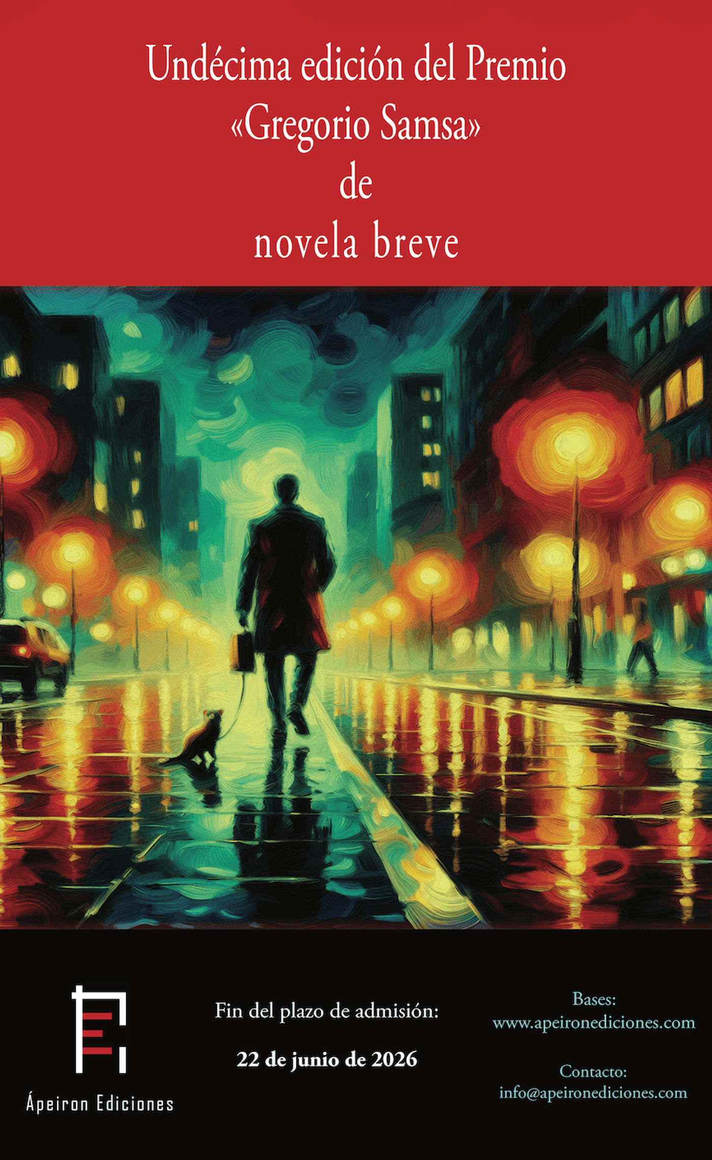 UNDÉCIMA EDICIÓN  PREMIO «GREGORIO SAMSA» DE NOVELA BREVE (Ápeiron Ediciones) 