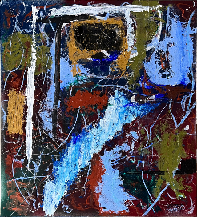 Fulguraciones azules sobre rojo